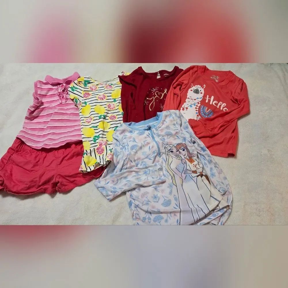 Girls 4-5 Years Lot Of 6 Pieces Disney Jumping Beans Faded Glory Carter's Tops